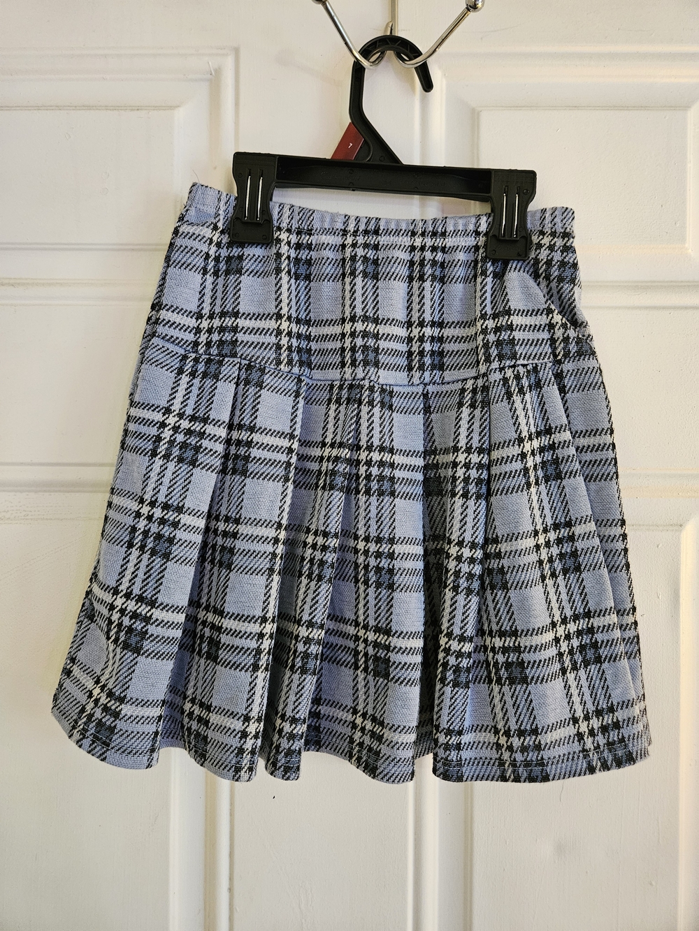 Amy Byer Light Blue and Black Pleated Plaid Skirt